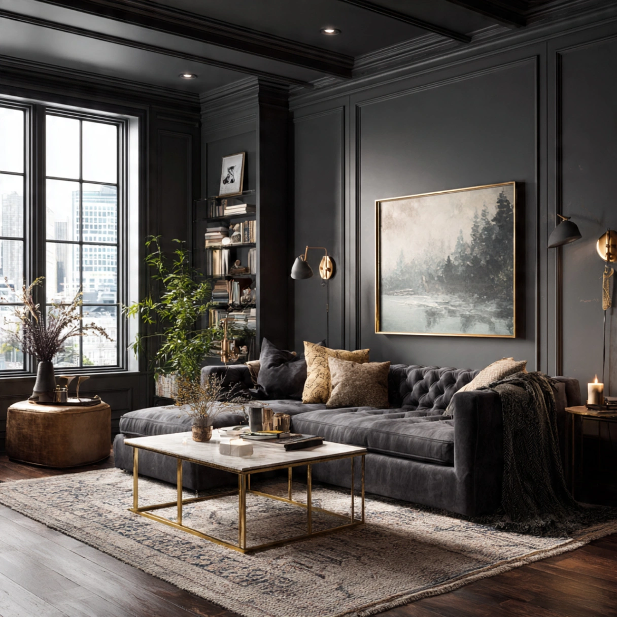 Dark Gray Wall Living Rooms
